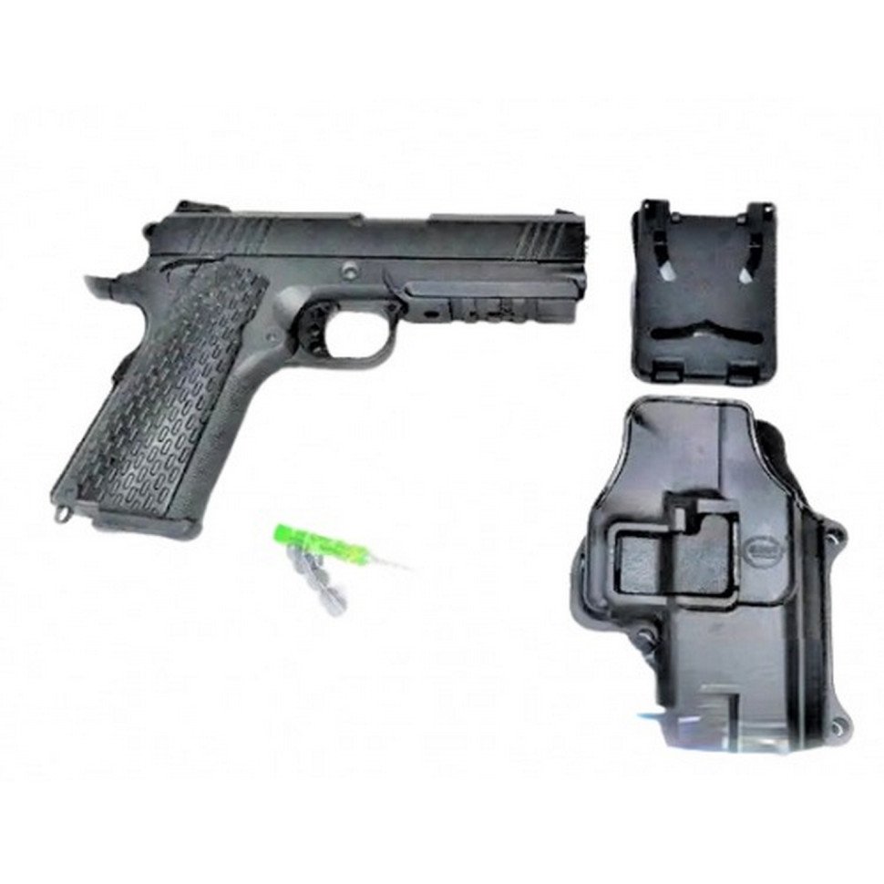 Дитячий пістолет на кульках "Colt 1911 Rail" Galaxy G25+ метал чорний з кобурою - Зображення 2