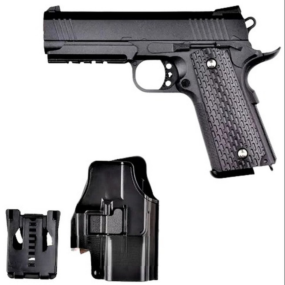 Дитячий пістолет на кульках "Colt 1911 Rail" Galaxy G25+ метал чорний з кобурою - Зображення 3