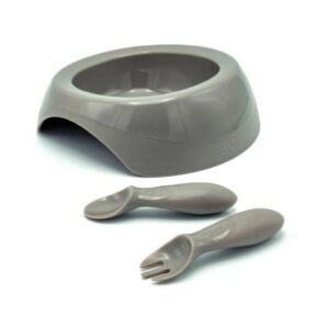Набір посуду для дітей Difrax тарілка, виделка та ложка сірий (7342 Clay)