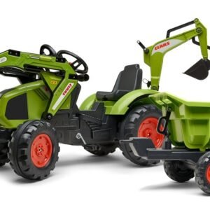 Дитячий трактор на педалях з причепом, переднім та заднім ковшами Falk 1010W CLAAS AXOS (колір - зелений)