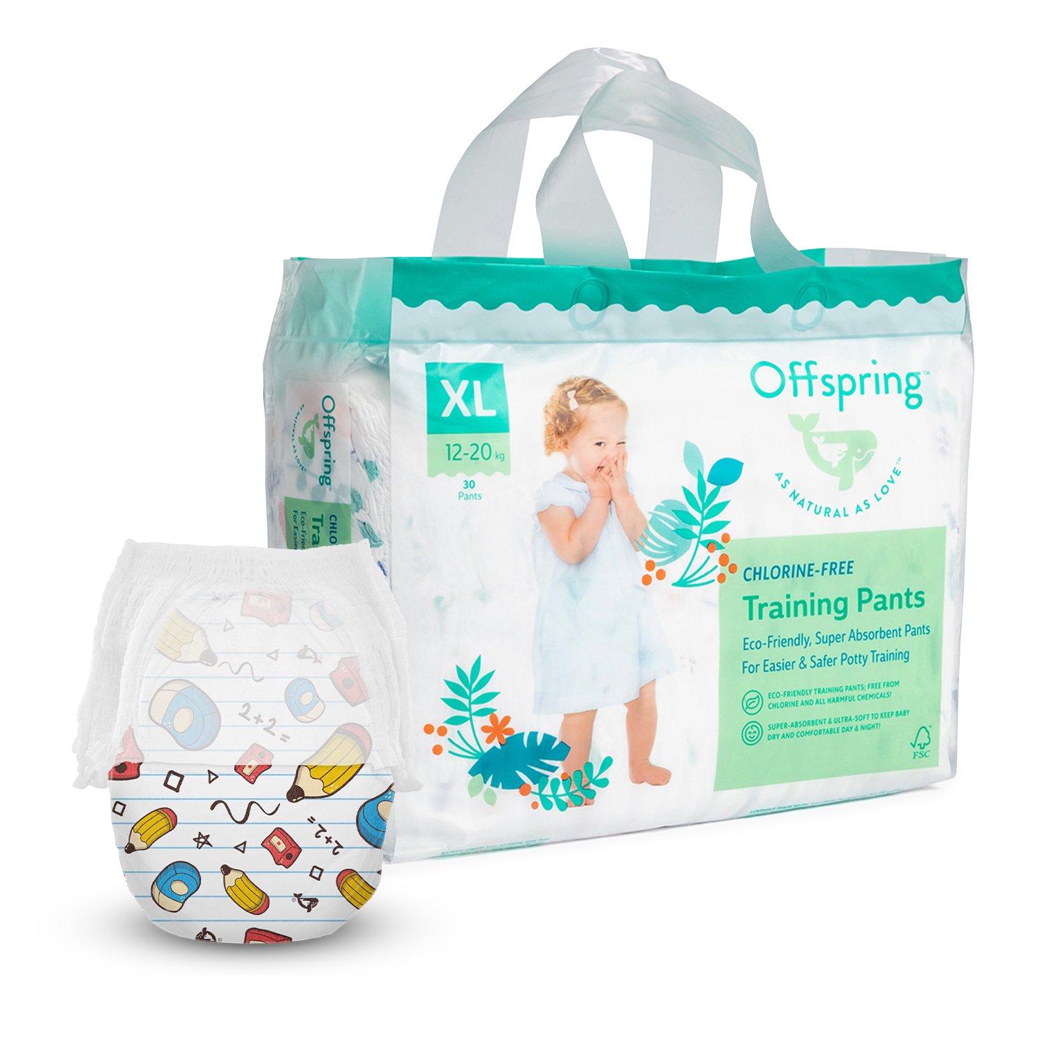 Підгузки-трусики Offspring Scriblee, розмір XL, 12-20 кг, 30 шт.