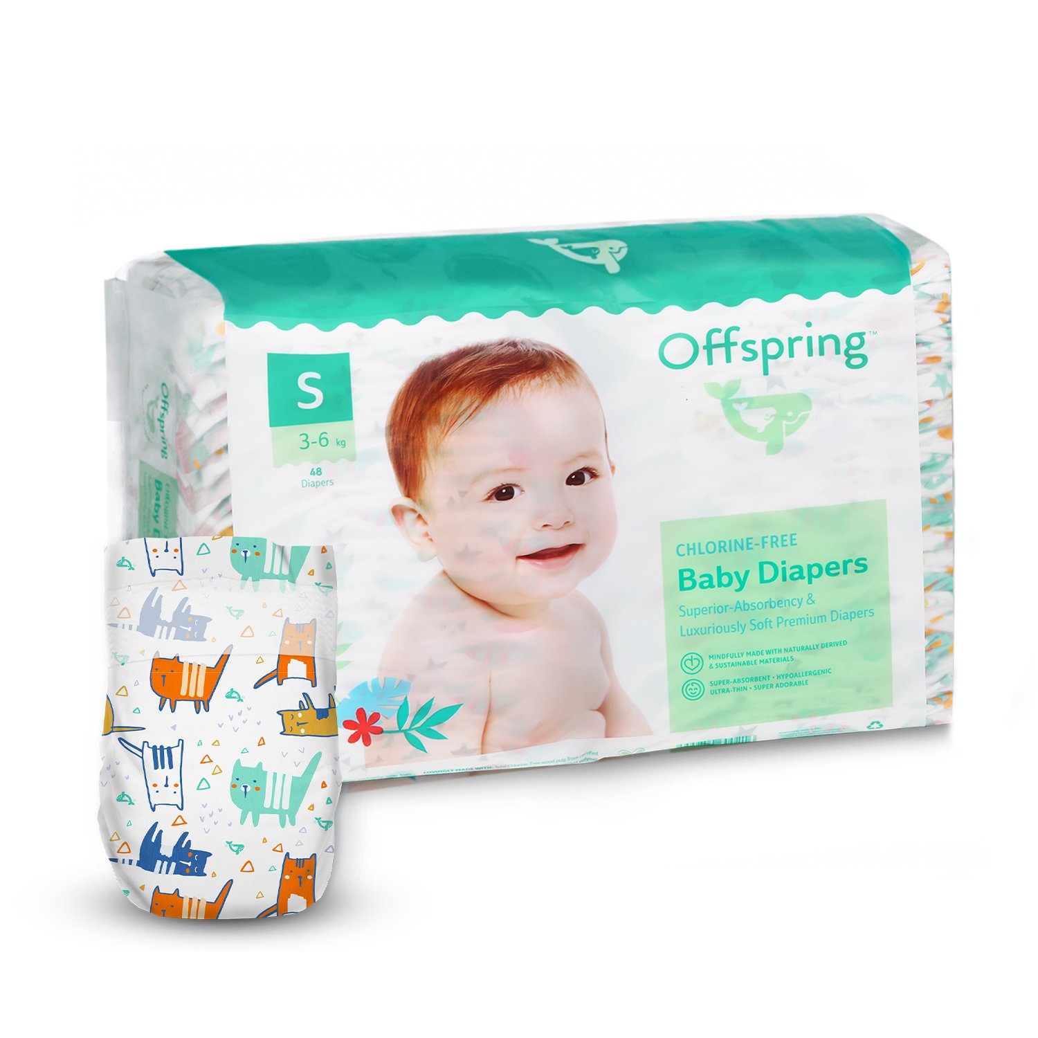 Підгузки Offspring Meow The Cat, розмір S, 3-6 кг, 48 шт.